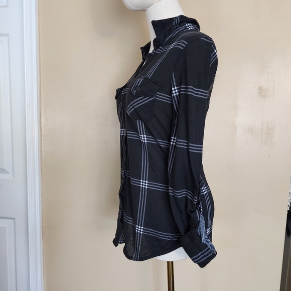 Black/Grey Plaid Button-Up Shirt, Women's S - Picture 3 of 7